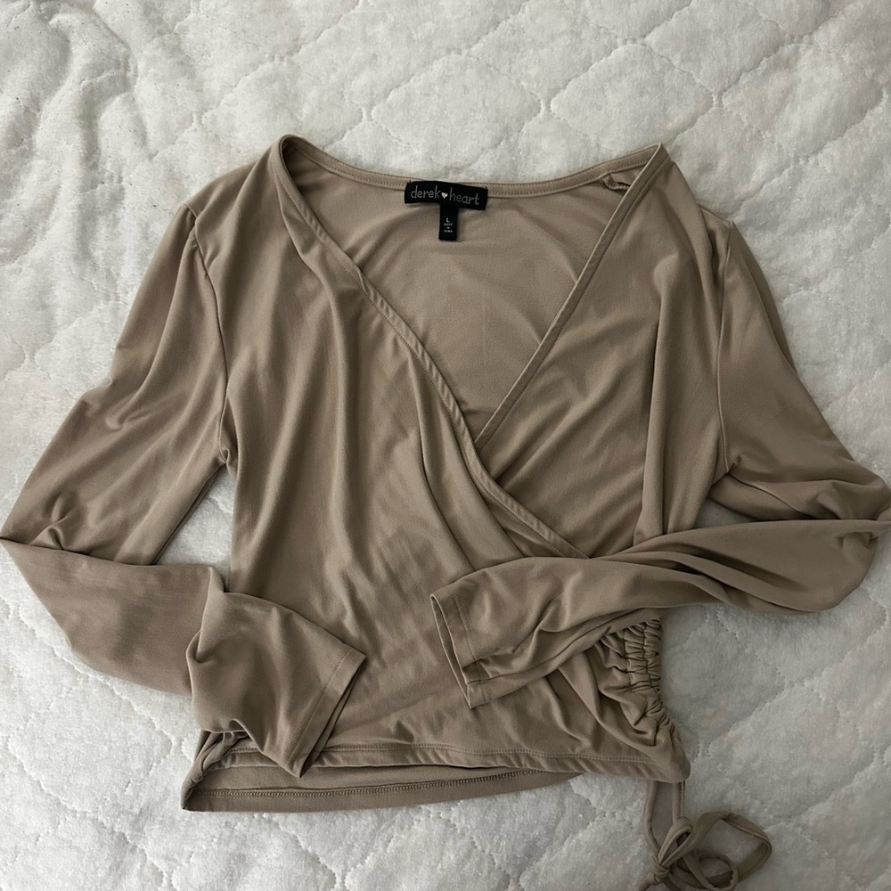 Derek Heart Women's Beige Wrap Blouse